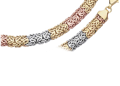 Three Tone Plated Mens Byzantine Chain